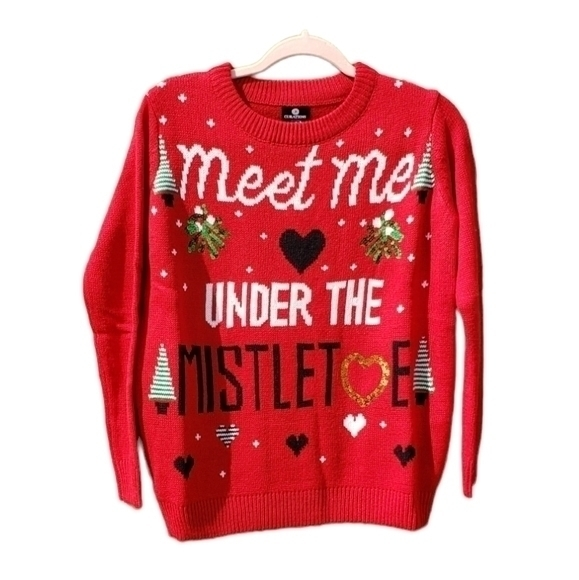 Curations Knit Cardigan Christmas Sequin Scoop Neck‎ Sweater Top Small - Picture 1 of 11
